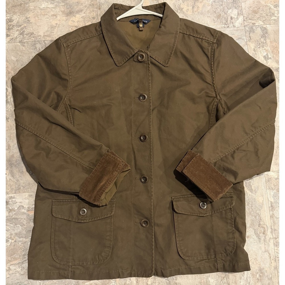 Lands End Womens Corduroy Chore Barn Jacket Cuffed SZ L Casual Workwear Utility
